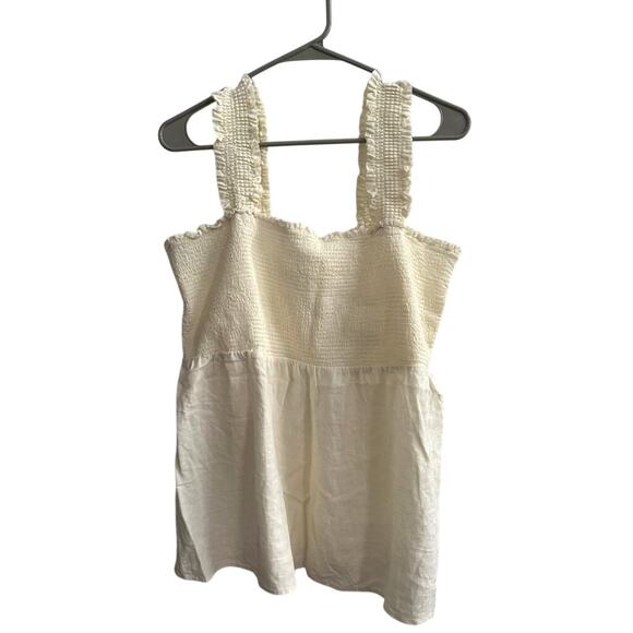 Market & Spruce Linen Blend Smocked Tank Ivory Neutral Size L - Picture 8 of 8